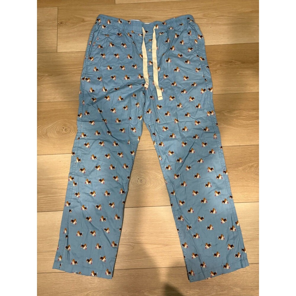 J.Crew Mens Pajama Pants Large Blue Cotton Dog Print Authentic Sleepwear L